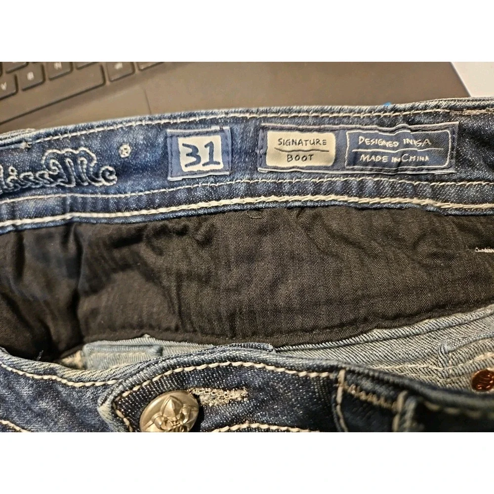 Miss Me Jeans 31 “Signature Boot” JP7054B Embellished Sequin Flap Pocket Jeans